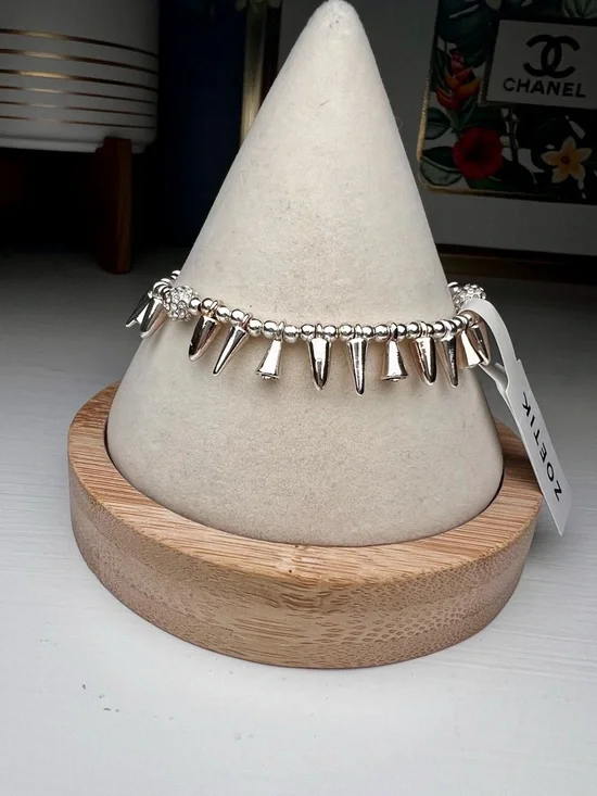 Silver Spike Charm Adjustable Stretch Bracelet with Beaded Accents - Picture 3 of 3